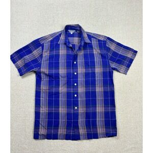 Da Vinci Mens Short Sleeve Button Up Dress Shirt Size Large/L Blue Striped